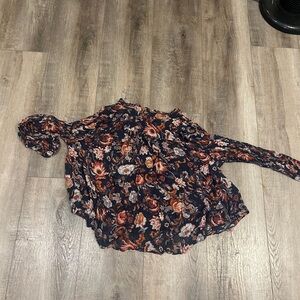 Anthropologie Black and Orange Floral Blouse
